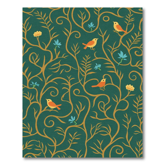 Emerald Green Golden Bird Floral Vines Rug