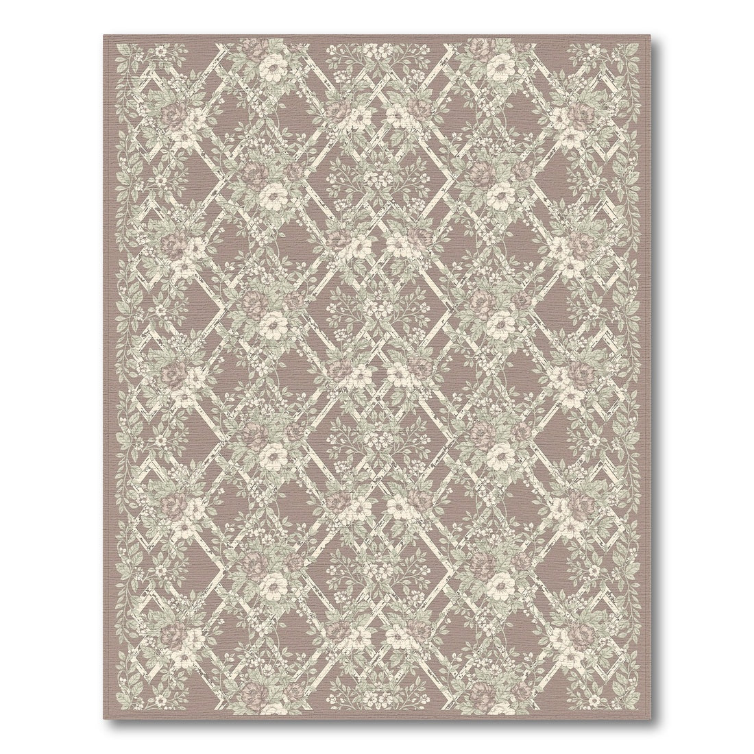 Vintage Floral Trellis Brown Area Rug