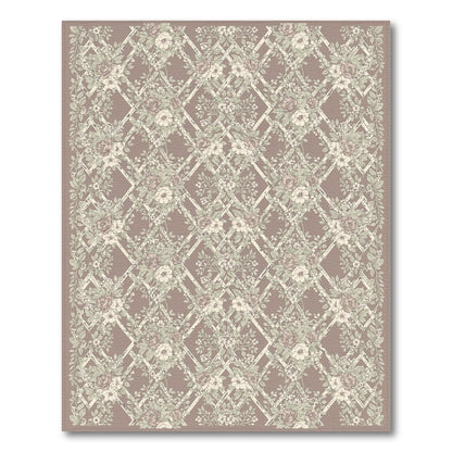 Vintage Floral Trellis Brown Area Rug