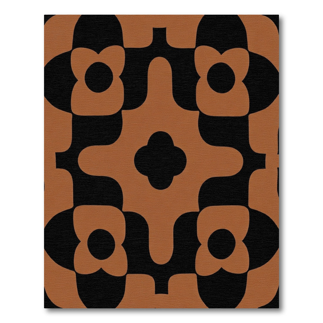 Earthy Brown Black Retro Floral Rug