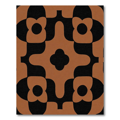 Earthy Brown Black Retro Floral Rug