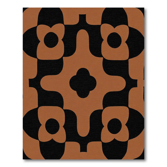 Earthy Brown Black Retro Floral Rug