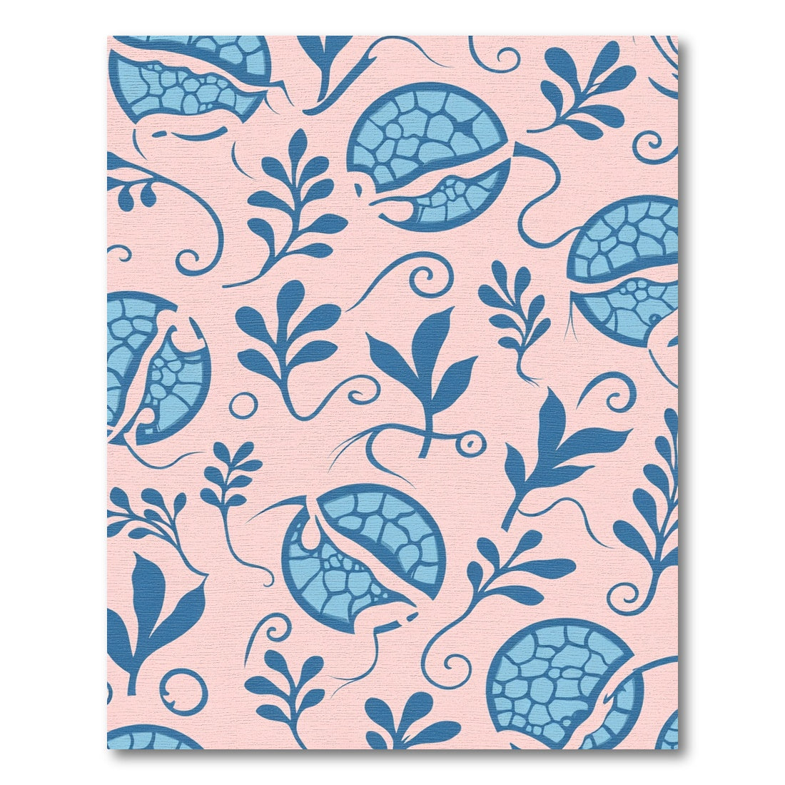 Blue Floral Swirls Pale Pink Rug