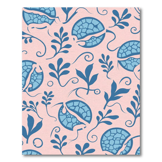 Blue Floral Swirls Pale Pink Rug