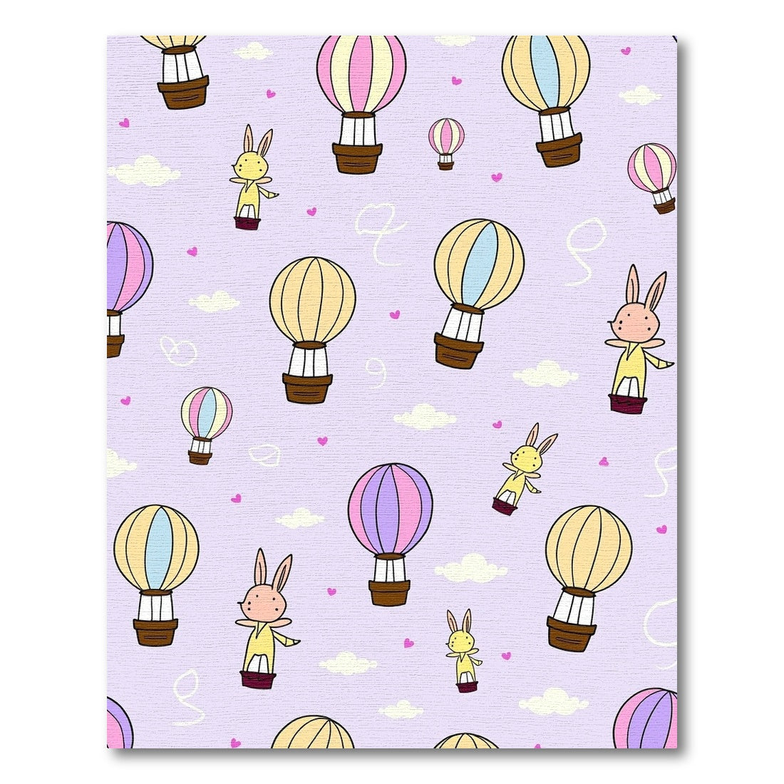 Whimsical Bunny Hot Air Balloon Clouds Rug