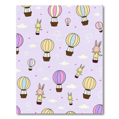 Whimsical Bunny Hot Air Balloon Clouds Rug