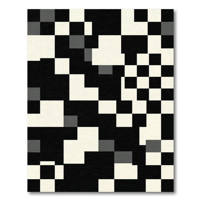 Monochrome Geometric Square Composition Rug