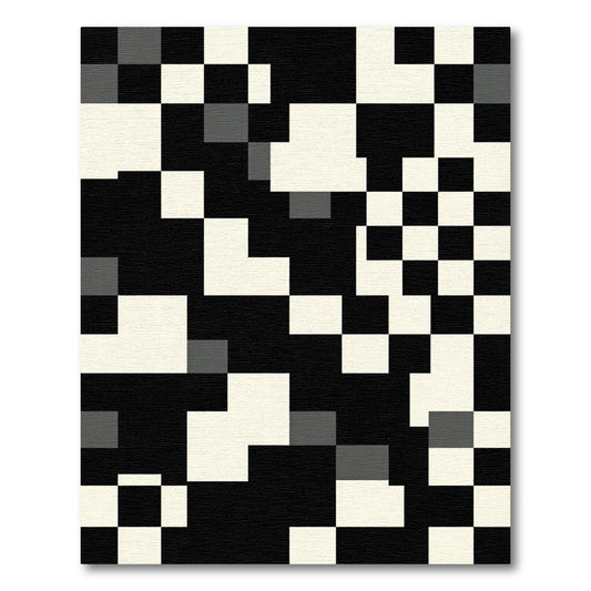 Monochrome Geometric Square Composition Rug
