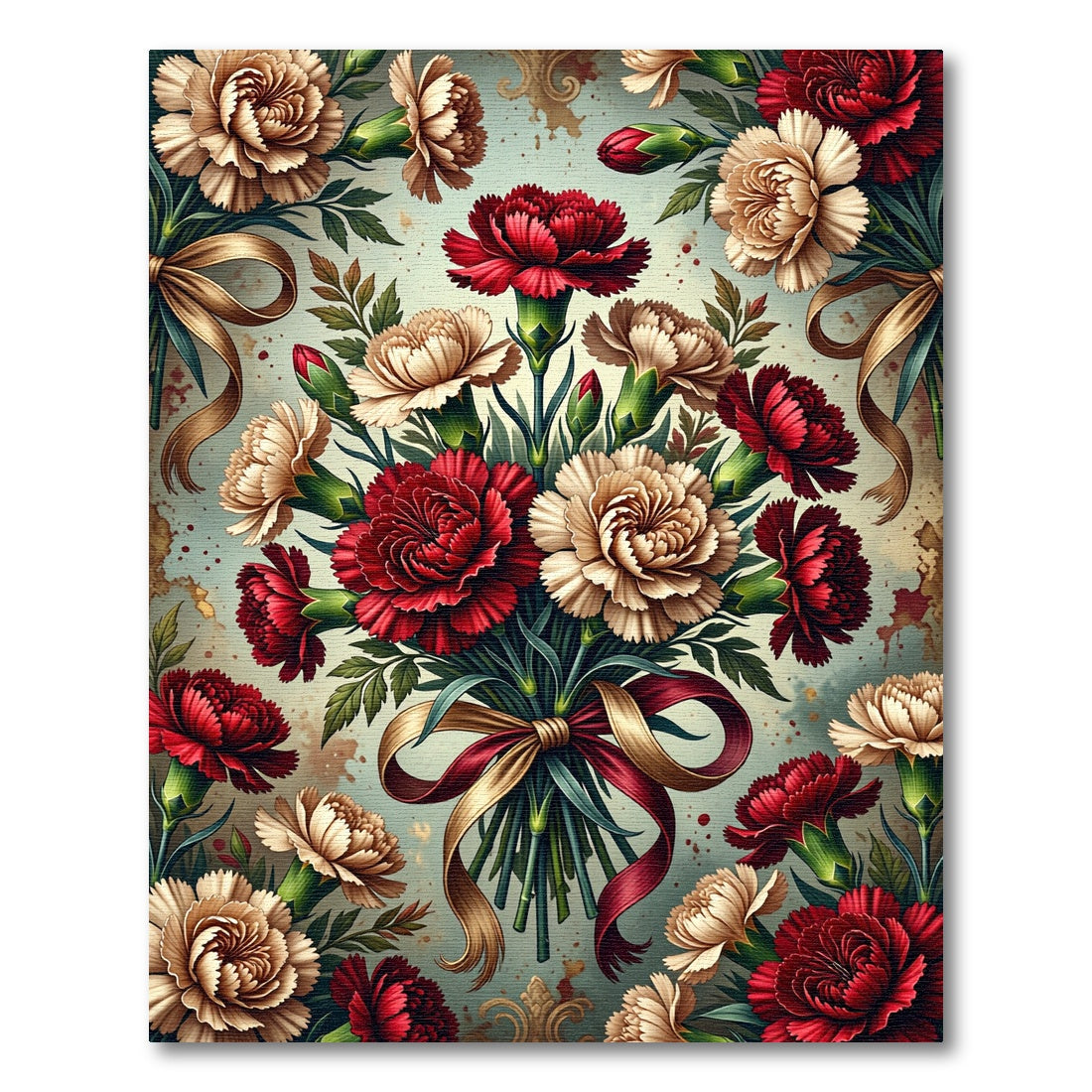 Red White Carnation Ribbon Bouquet Rug