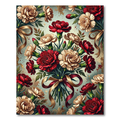 Red White Carnation Ribbon Bouquet Rug