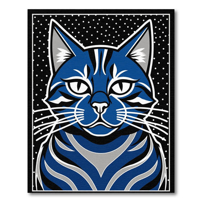 Bold Blue Whimsical Feline Dots Rug