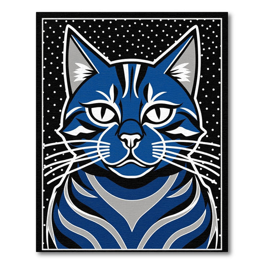 Bold Blue Whimsical Feline Dots Rug