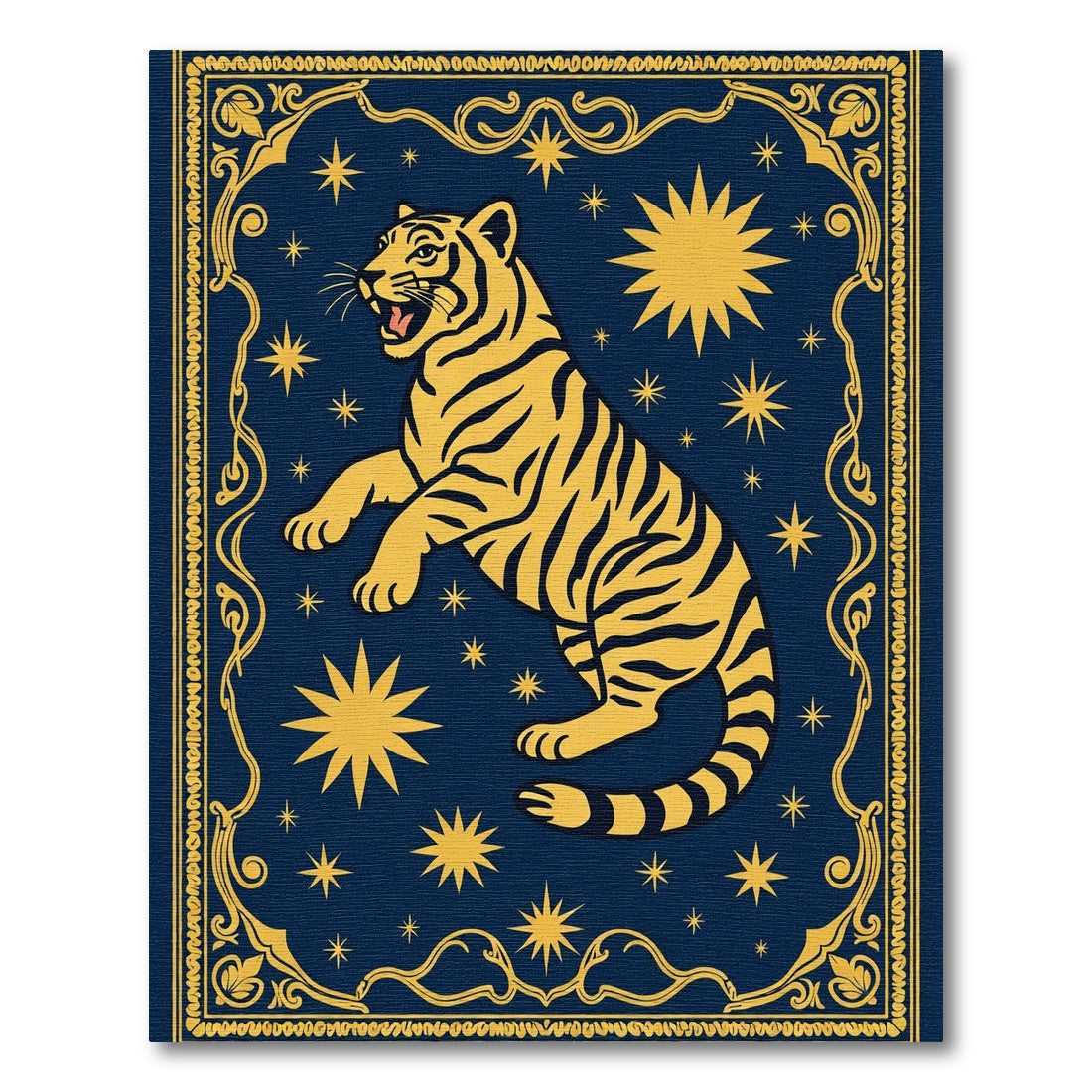 Golden Tiger Night Sky Art Rug