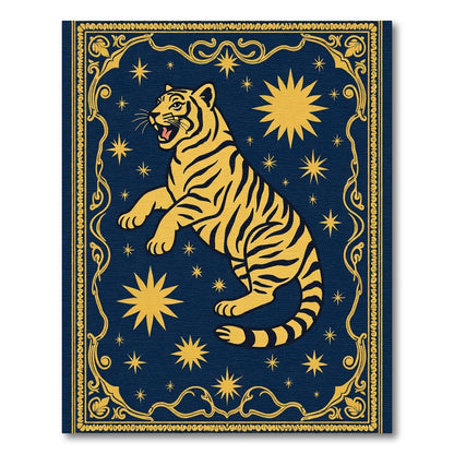Golden Tiger Night Sky Art Rug