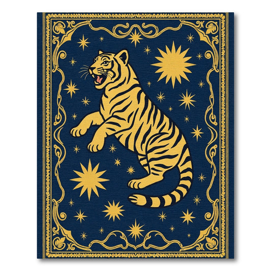 Golden Tiger Night Sky Art Rug