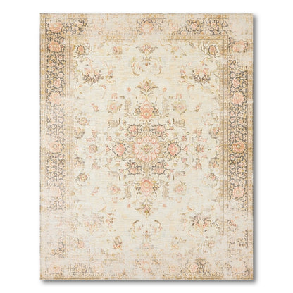 Beige and Neutral Vintage Floral Beige Medallion Area Rug