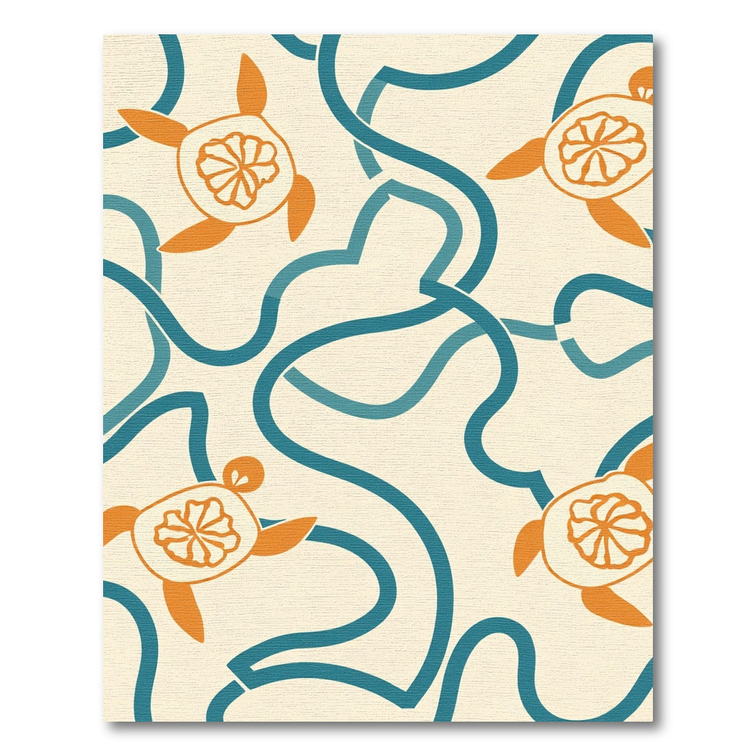 Coastal Orange Turtle Wave Rug