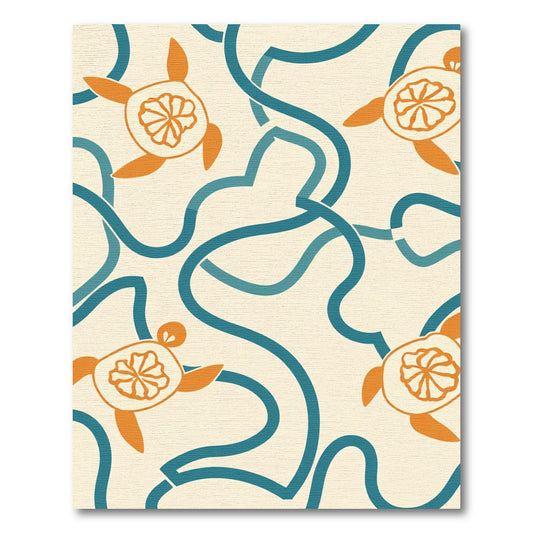 Coastal Orange Turtle Wave Rug