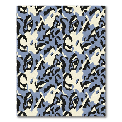 Abstract Blue Black Ivory Camouflage Rug