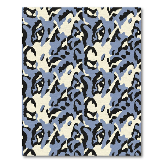 Abstract Blue Black Ivory Camouflage Rug