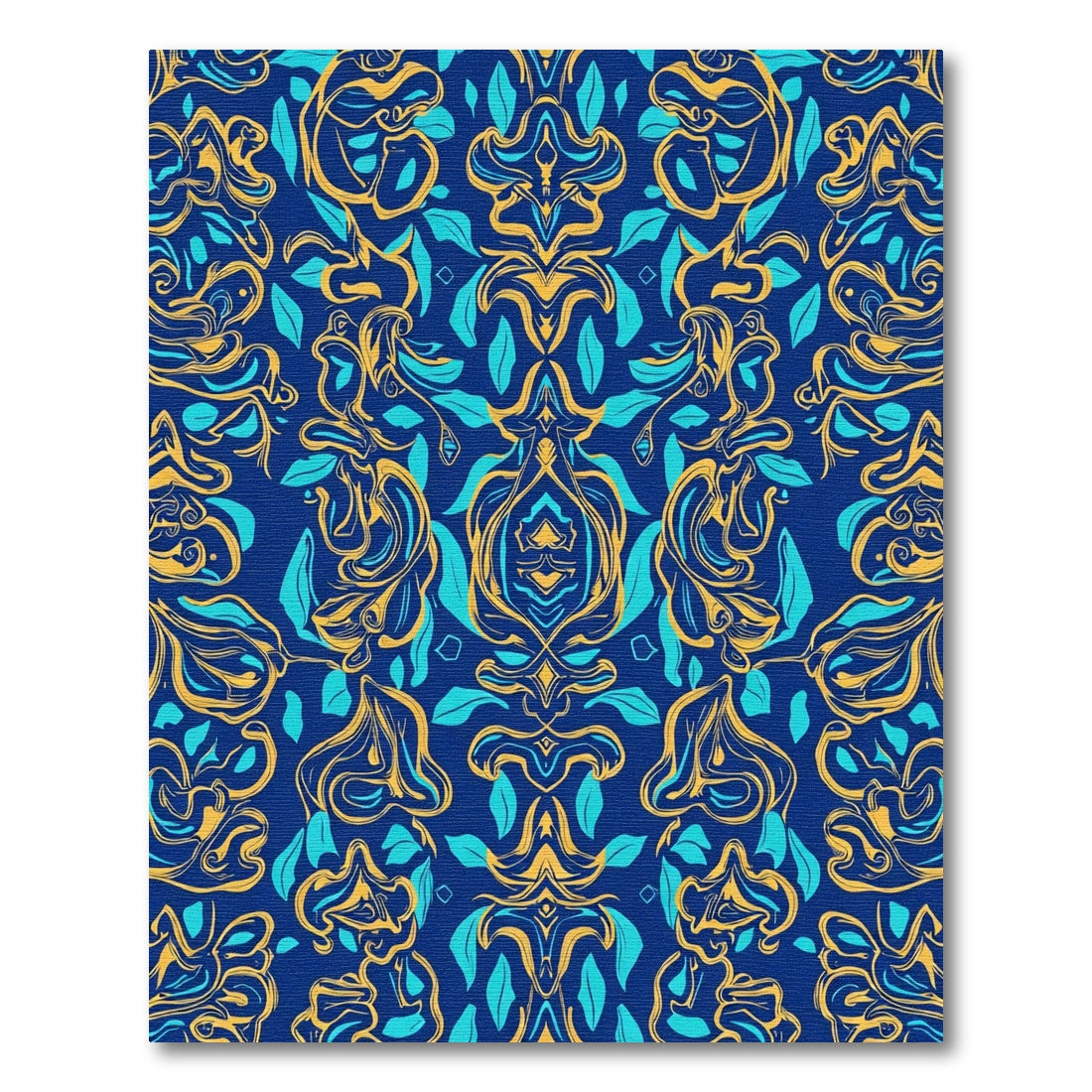 Royal Blue Gold Teal Floral Swirl Rug