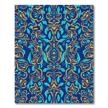 Royal Blue Gold Teal Floral Swirl Rug