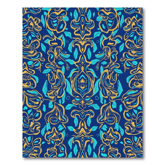 Royal Blue Gold Teal Floral Swirl Rug