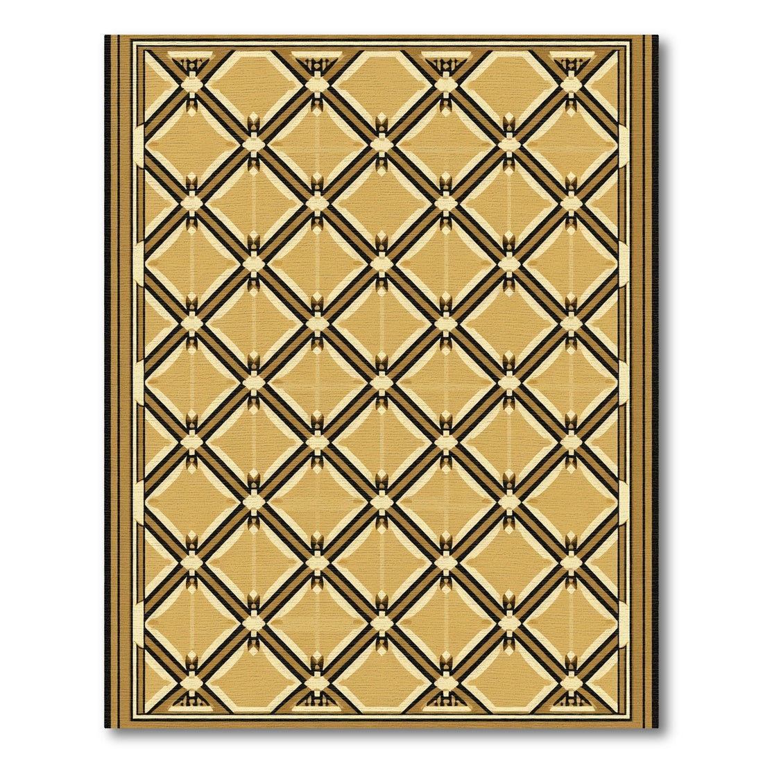 Golden Beige Geometric Lattice Rug