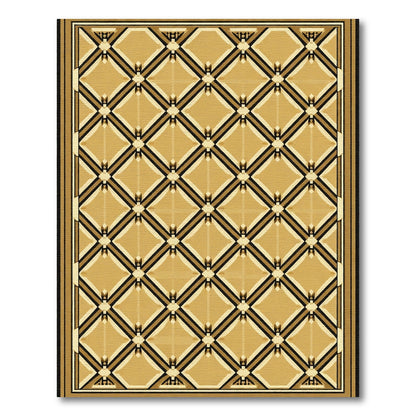 Golden Beige Geometric Lattice Rug