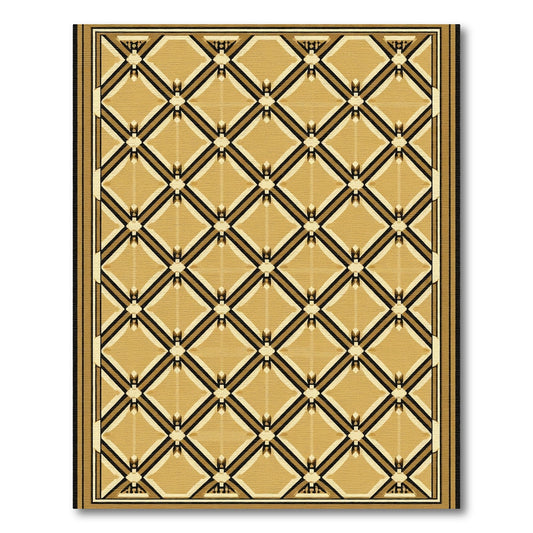 Golden Beige Geometric Lattice Rug