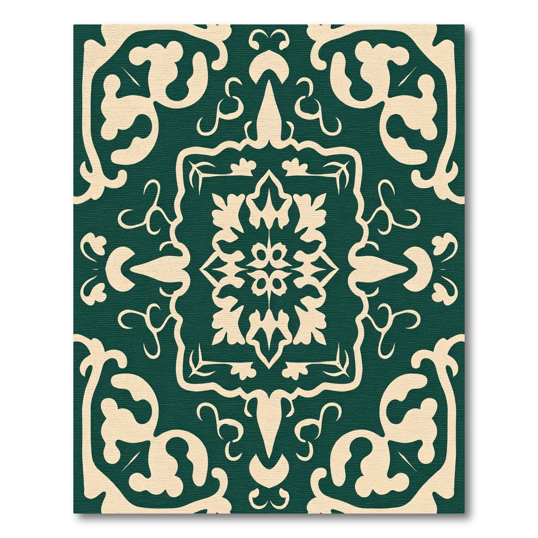 Deep Emerald Cream Florentine Scroll Rug