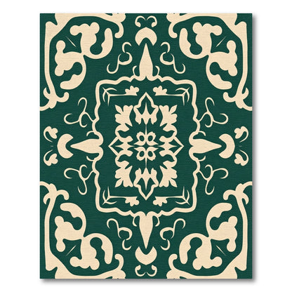 Deep Emerald Cream Florentine Scroll Rug