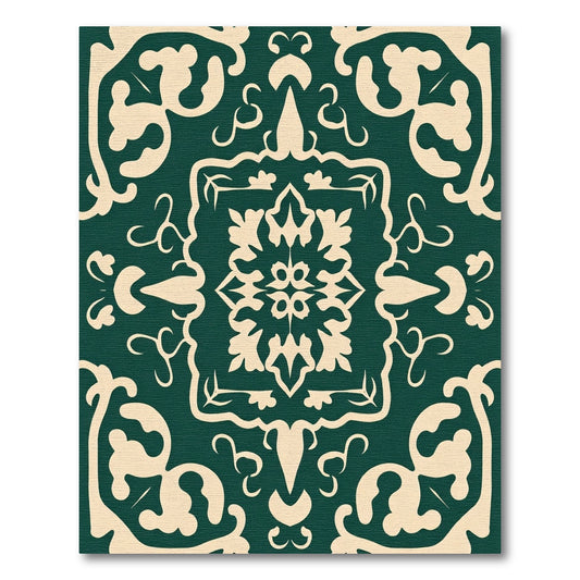 Deep Emerald Cream Florentine Scroll Rug