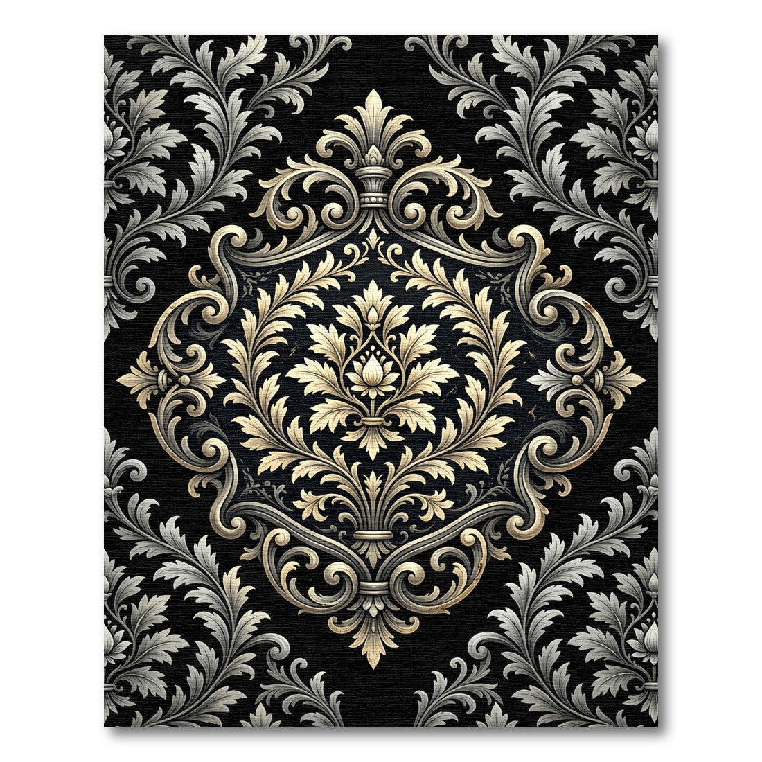 Ornate Gold Acanthus Scroll Black Rug