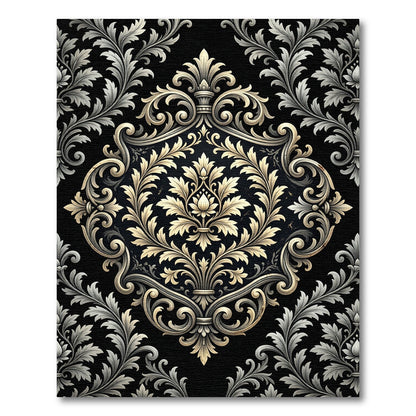 Ornate Gold Acanthus Scroll Black Rug
