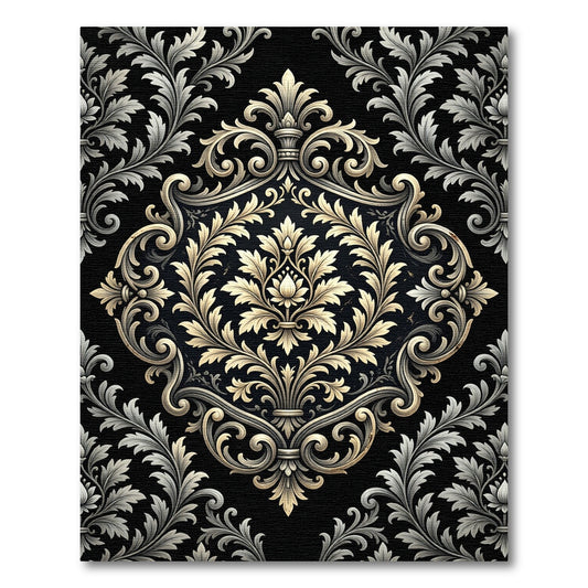 Ornate Gold Acanthus Scroll Black Rug