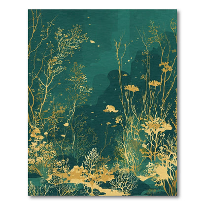 Golden Aquatic Forest Branches Rug