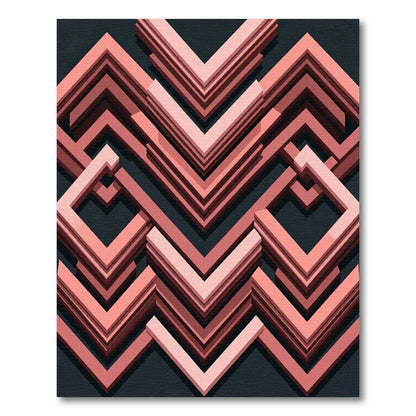 Nested Chevron Coral Geometric Rug