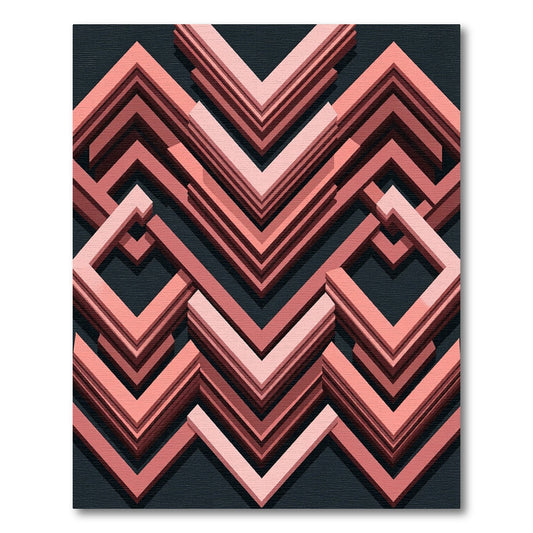 Nested Chevron Coral Geometric Rug