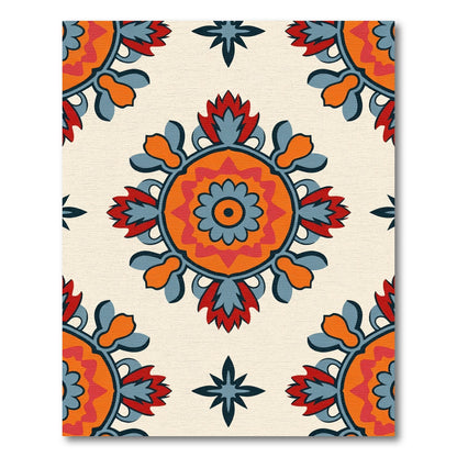 Bright Orange Red Blue Medallion Rug