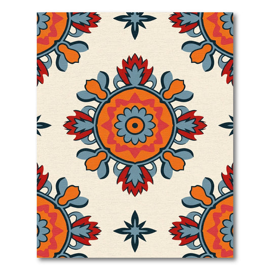 Bright Orange Red Blue Medallion Rug