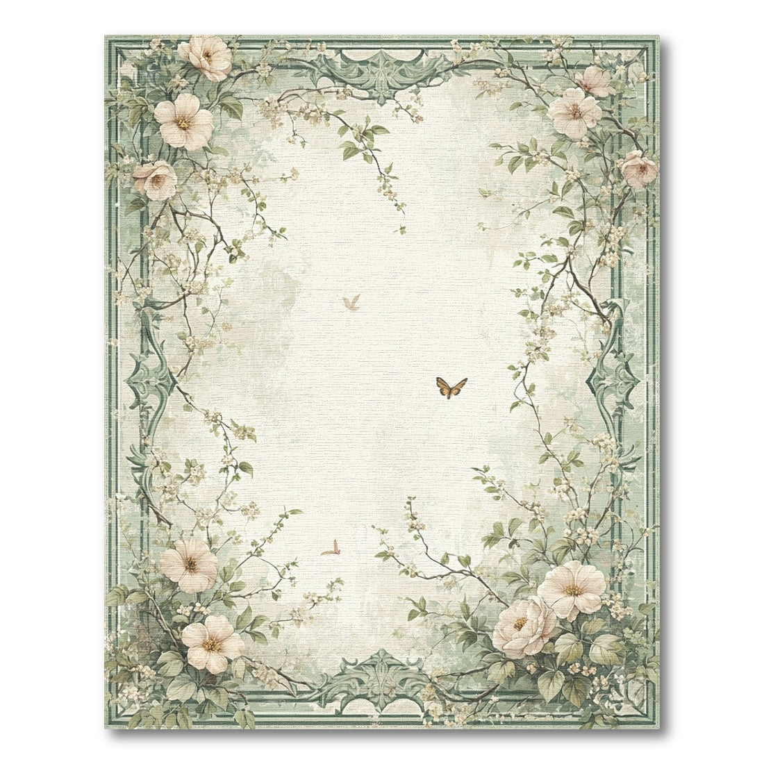 Sage Green Floral Vintage Area Rug