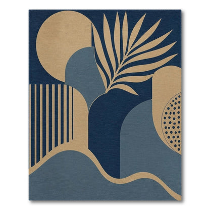 Blue Geometric Palm Leaf Area Rug
