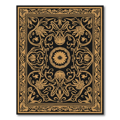 Gold Floral Art Nouveau Black Rug
