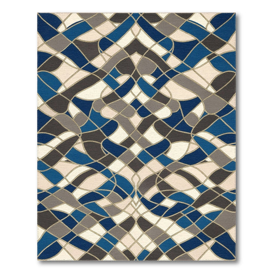 Blue and Teal Blue Geometric Lattice Area Rug