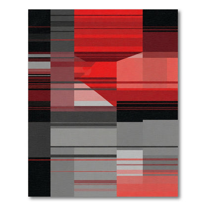 Crimson Black Geometric Block Rug