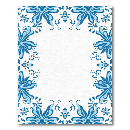 Blue Floral Swirl Border Rug