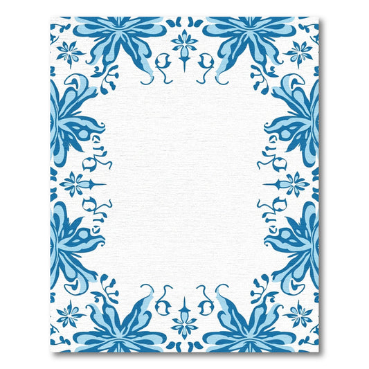 Blue Floral Swirl Border Rug