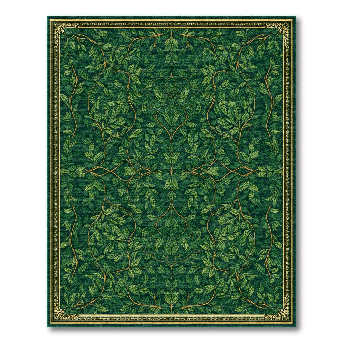 Lush Green Vine Leaf Floral Vintage Area Rug