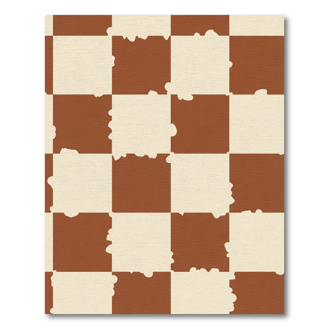 Brown Ivory Distressed Checkerboard Rug